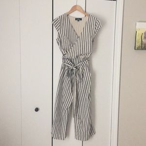 Off white and navy striped jumpsuit